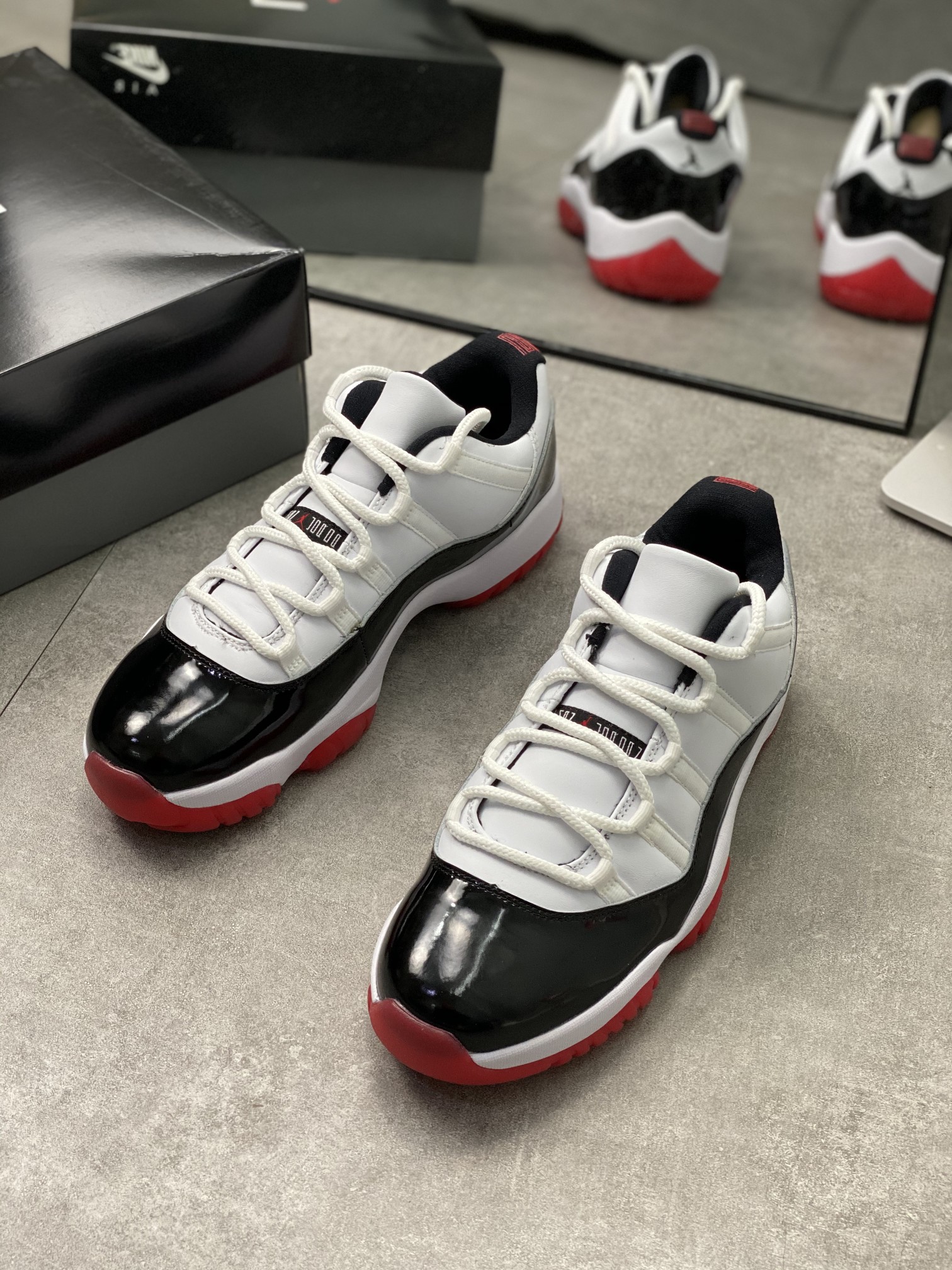 Original Air Jordan 11 Concard Low White Black Red - Click Image to Close